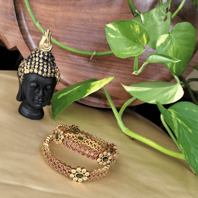 Floral Ruby Emeral Bangles