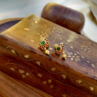 Ruby and Green Matt Earring
