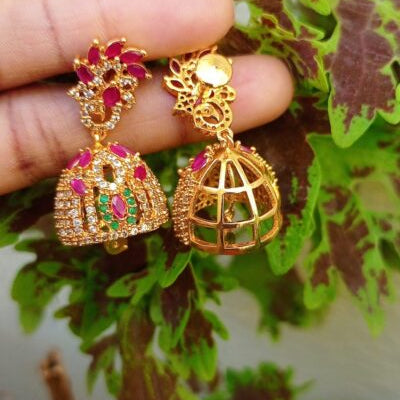 Multicolor AD Stone Peacock Design Jhumka