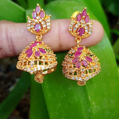Red and White Ruby Stone Jhumka