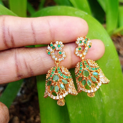 Peacock Jhumka With White and Green Stone