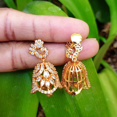 Peacock Jhumka With White and Green Stone