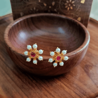 Round Chakra Pearl Stud Earring