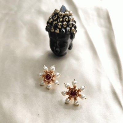 Round Chakra Pearl Stud Earring