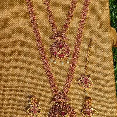 Leaf Design Ruby Bridal Combo Jewellery Set