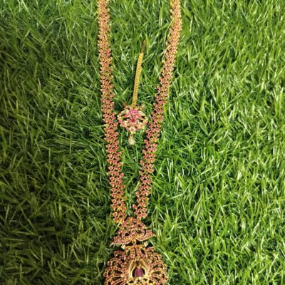 Leaf Design Ruby Bridal Combo Jewellery Set