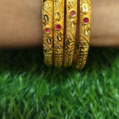 Gold Replica Bangle With Red Stone
