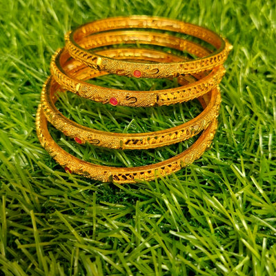 Gold Replica Bangle With Red Stone