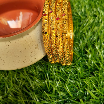 Gold Replica Bangle With Red Stone
