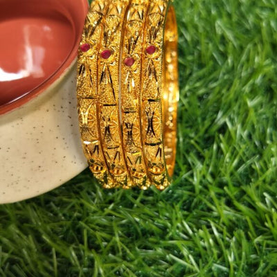 Gold Plated Bangle With Red Stone