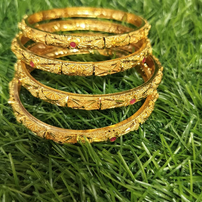 Gold Plated Bangle With Red Stone