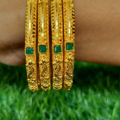 Gold Plated Bangle With Green Stone
