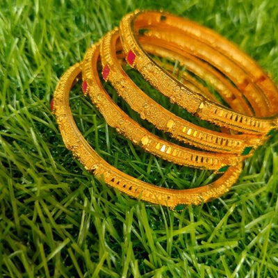 Gold Plated Bangle With Green Stone