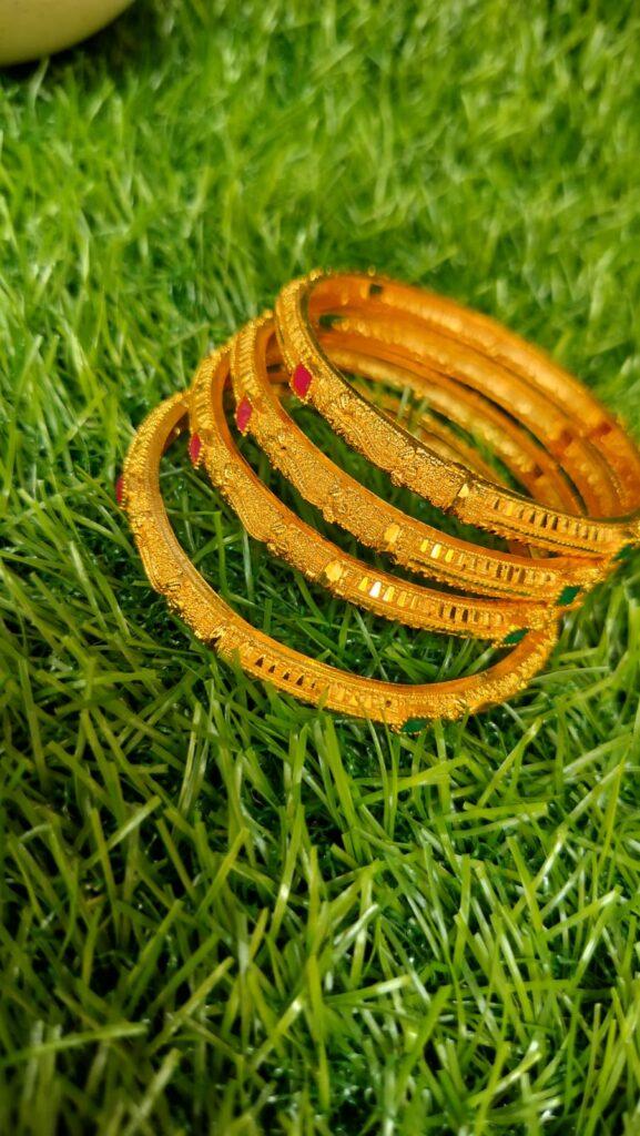 Gold Plated Bangle With Green Stone