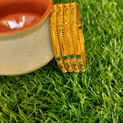 Gold Plated Bangle With Green Stone