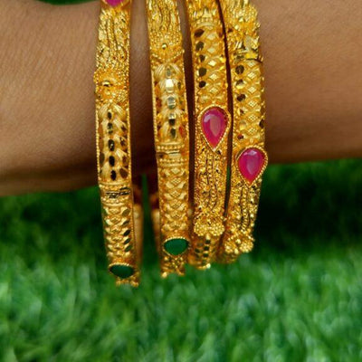 Gold Plated Red & Green Stone Bangle