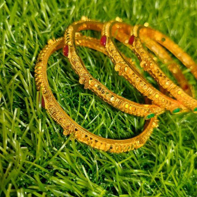 Gold Plated Red & Green Stone Bangle