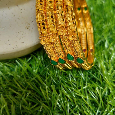 Gold Plated Red & Green Stone Bangle