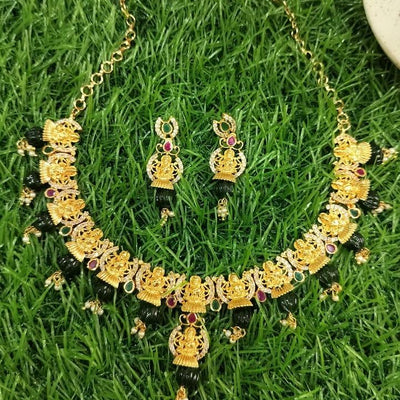 CZ Laxmi Necklace with Green Pumpkin Beads