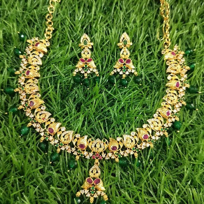 Green Beads CZ Necklace Set