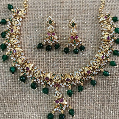 Green Beads CZ Necklace Set