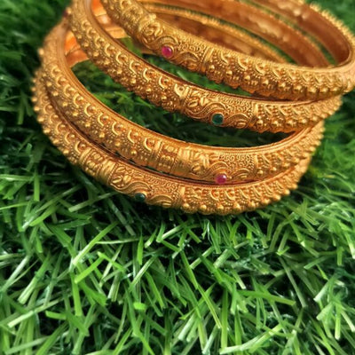 Handcrafted Filigree Bangle With Ruby and Green Stone