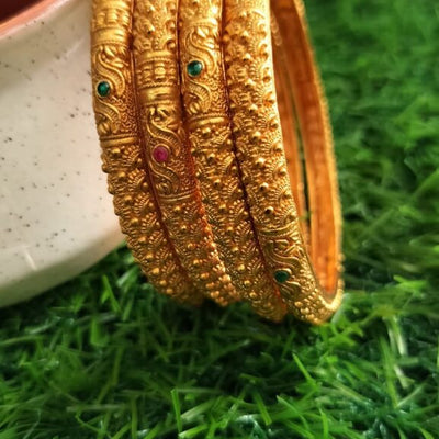 Handcrafted Filigree Bangle With Ruby and Green Stone