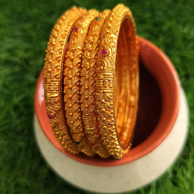 Handcrafted Filigree Bangle With Ruby and Green Stone