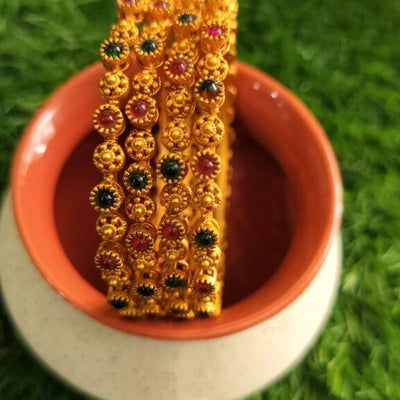 Ruby Green Flower Design Bangle