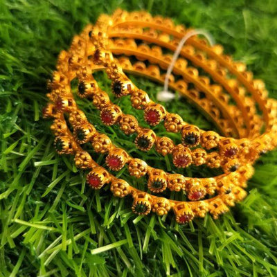 Ruby Green Flower Design Bangle