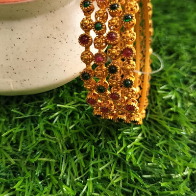 Ruby Green Flower Design Bangle