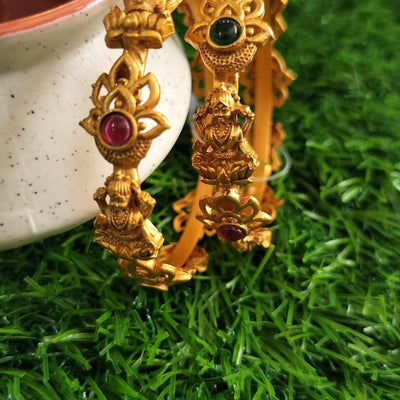 Goddess Laxmi Designer Bangles with Red & Green Stone