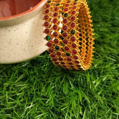 Ruby Red & Green Stoned Gold Plated Bangles
