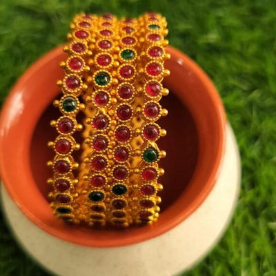 Ruby Red & Green Stoned Gold Plated Bangles
