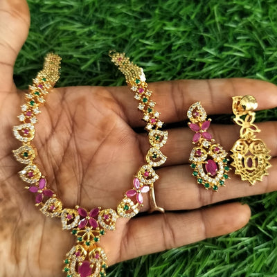 CZ Rose Gold Stone Necklace Set