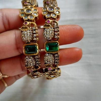 Green Victorian Diamond Bridal Bangles