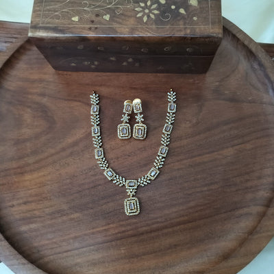 Rectangle Shape American Diamond Necklace