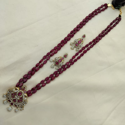 Red Victorian Monalisa Mala Set With A Peacock Pendant