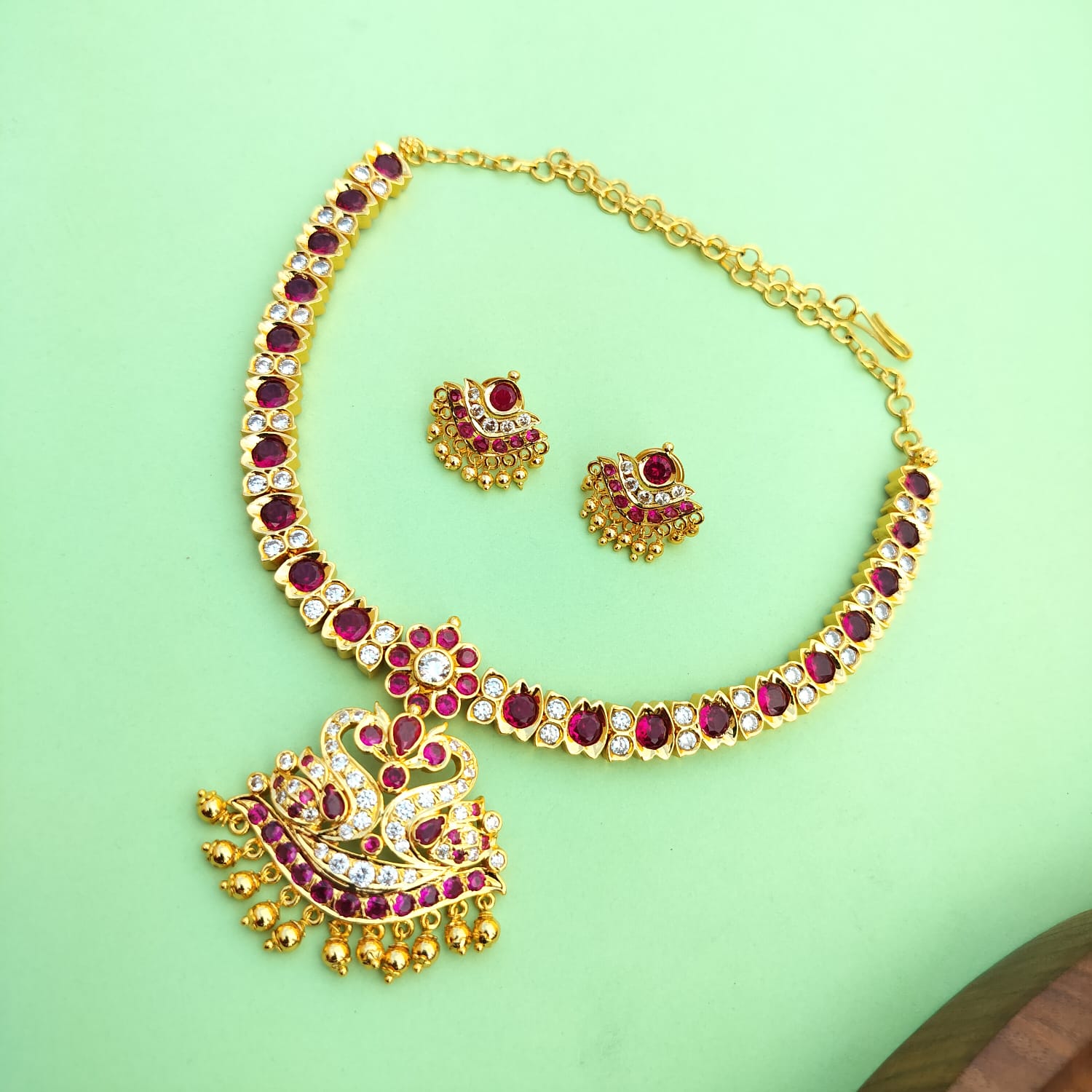 White Ruby - Peacock Panchaloha Necklace