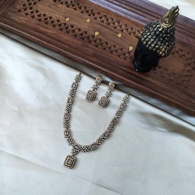 Rectangle Shape American Diamond Necklace
