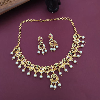White Pearl CZ Stone Necklace Set