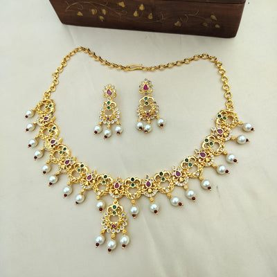 White Pearl CZ Stone Necklace Set