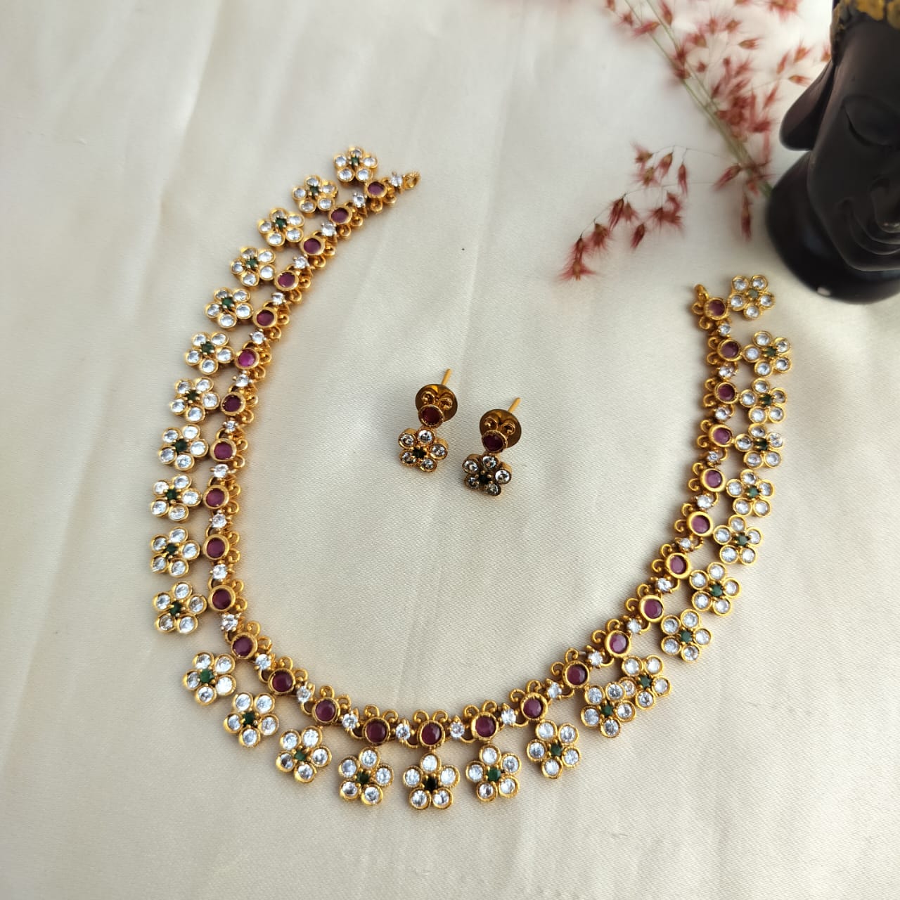 Ruby Stone Floral Necklace