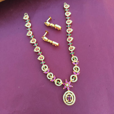 Oval Shape Pink and White CZ Stone Necklace
