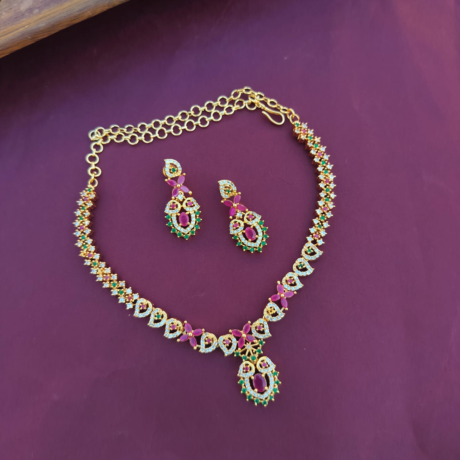 CZ Rose Gold Stone Necklace Set