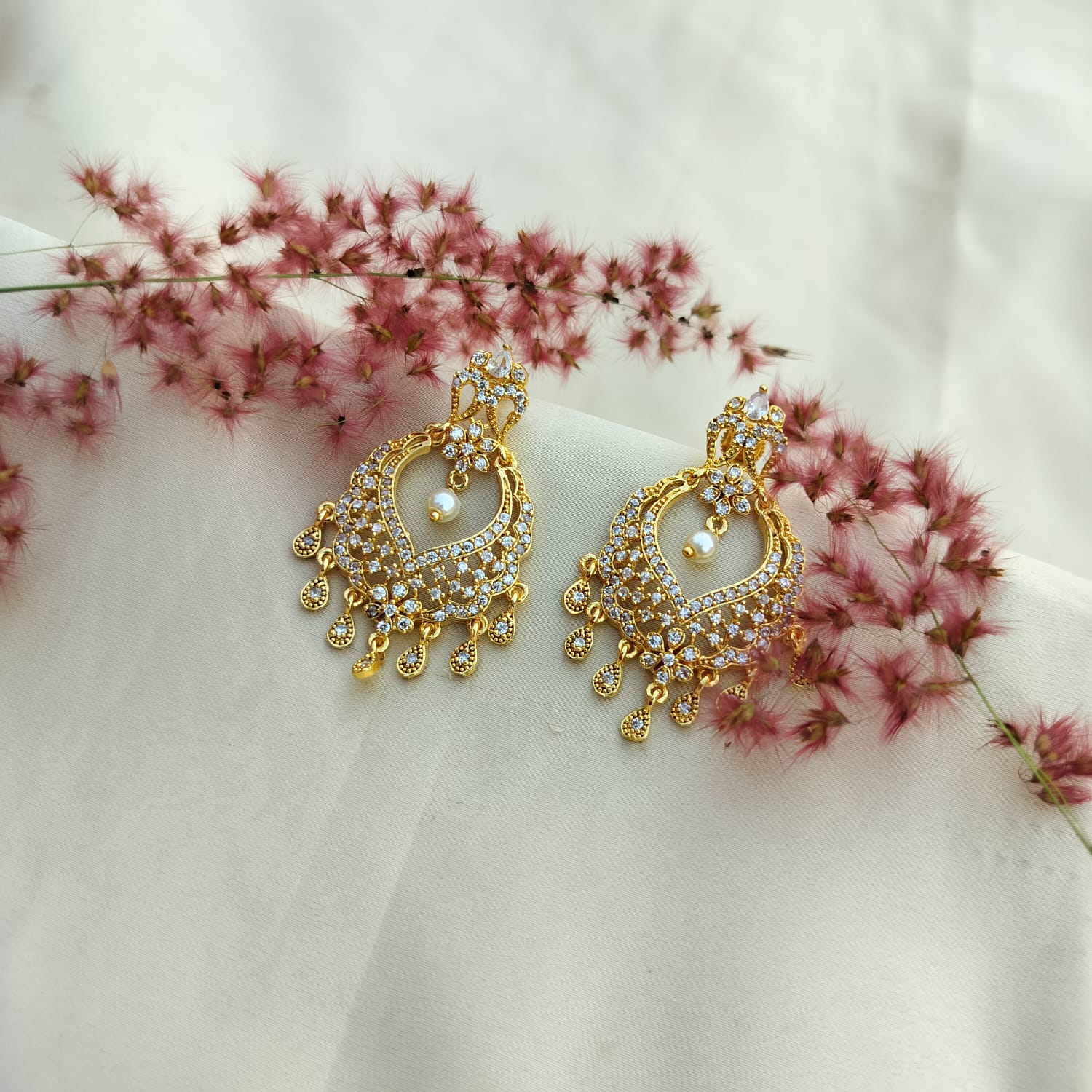 White Stone Chandbali Earrings