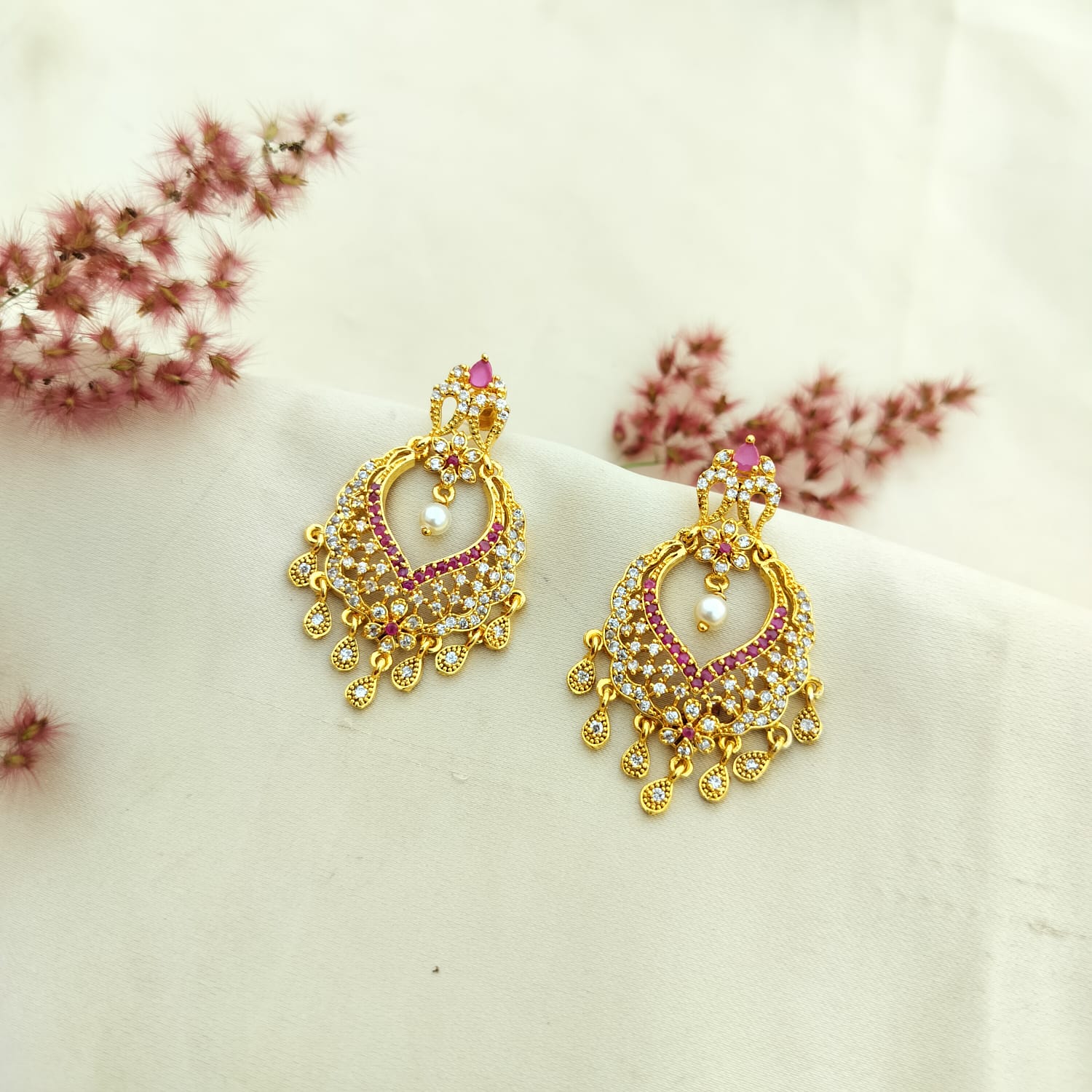 White Stone Chandbali Earrings