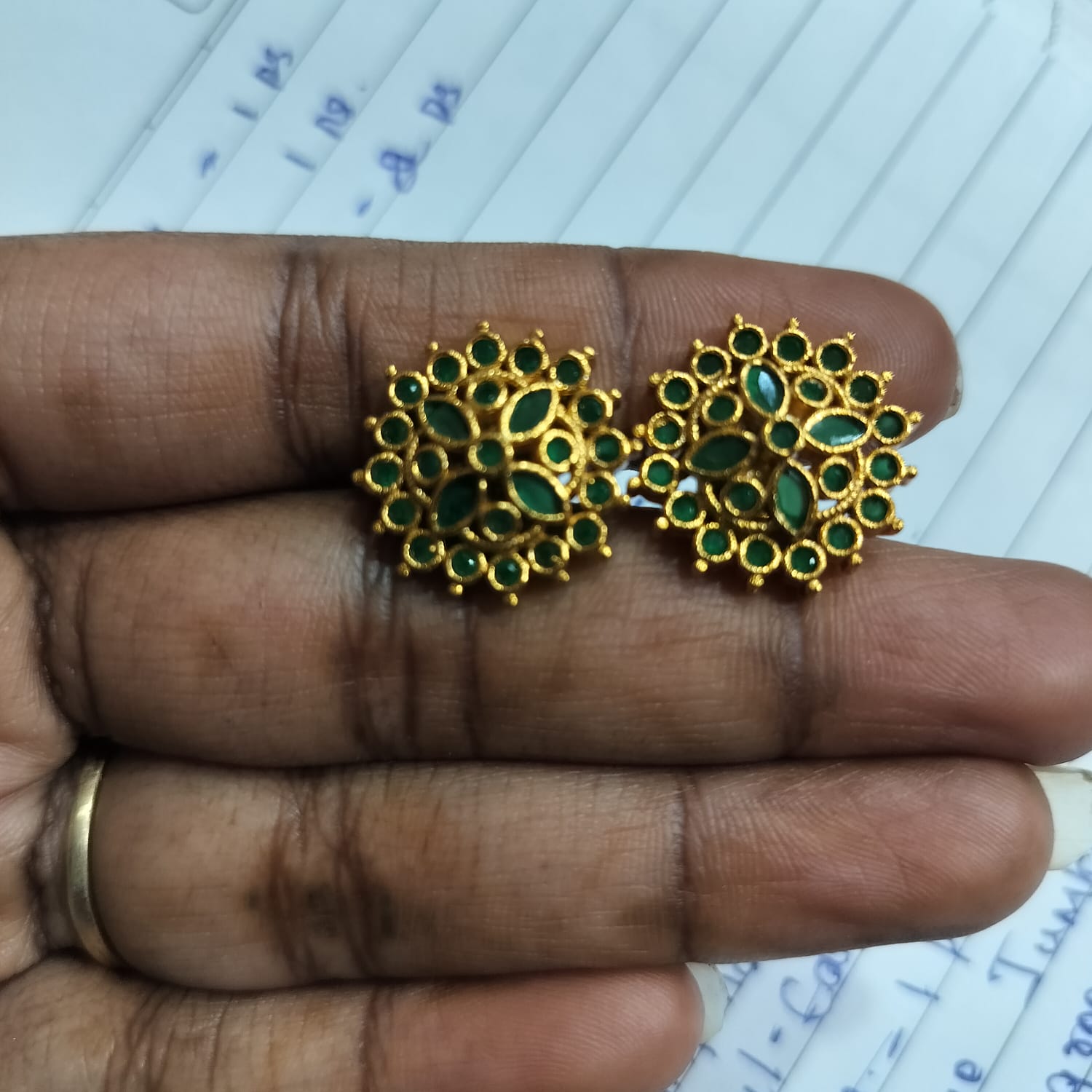 Floral Design White and Ruby Stud Earring