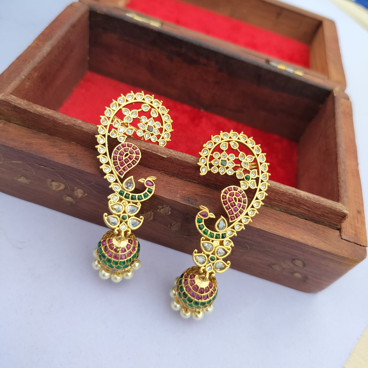 Peacock - Jumka with Ear cuff