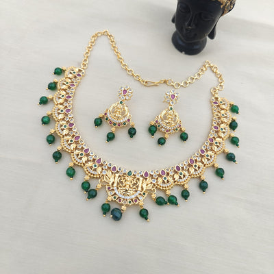 CZ Laxmi Necklace with Ruby Beads